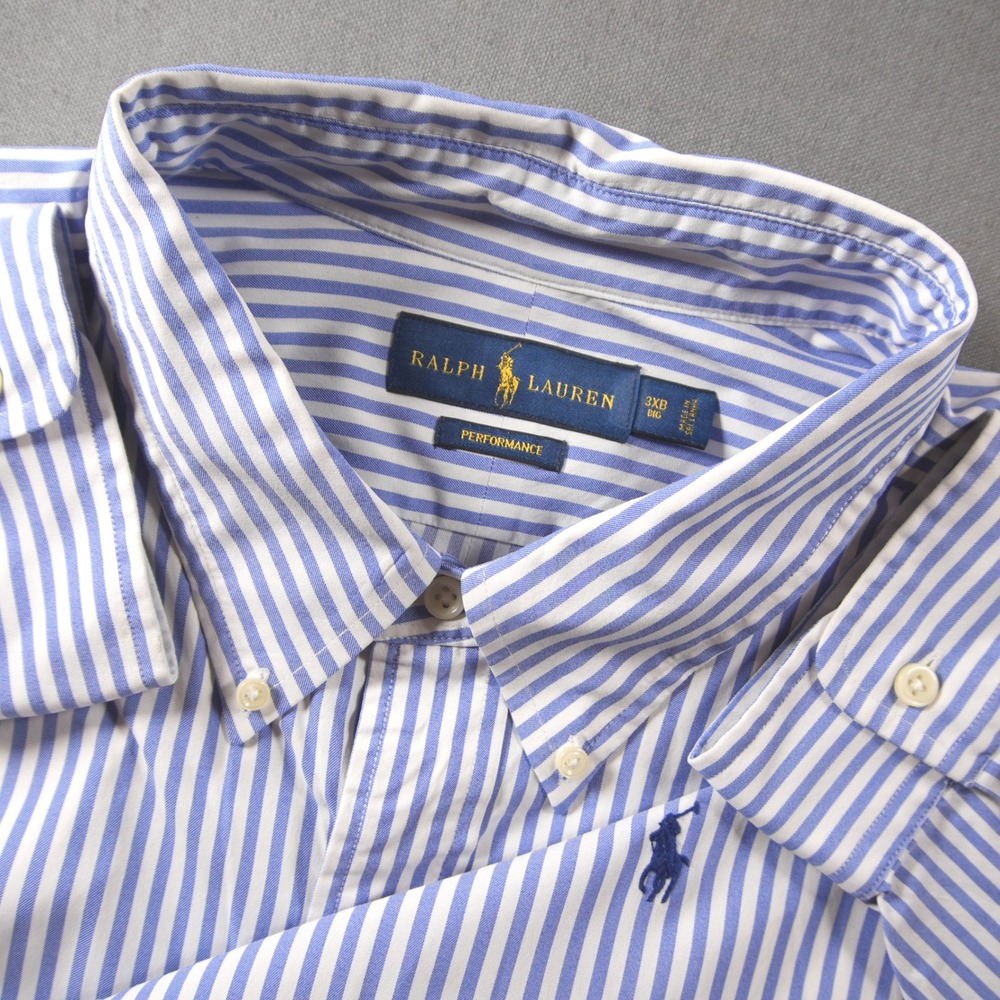 Ralph Lauren Nylon Performance Striped Long Sleeve Men Shirt 3XB Big Blue Prep